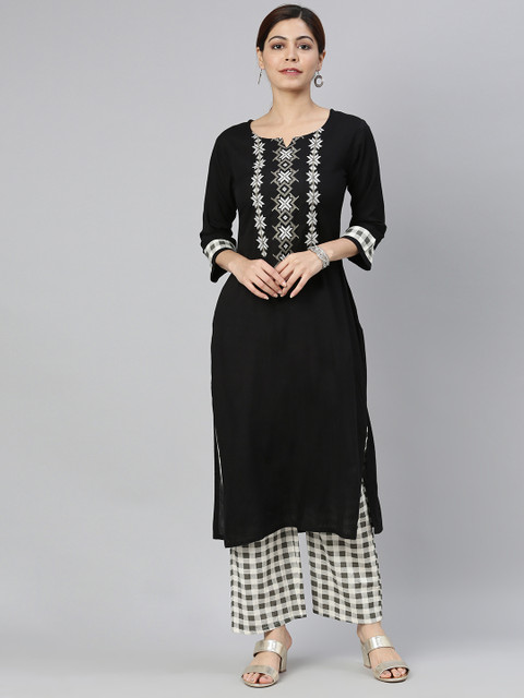 

AHIKA Women Black & White Yoke Design Kurta with Pyjamas