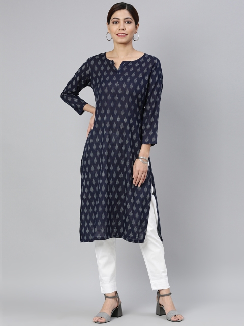 

AHIKA Women Navy Blue & White Ethnic Motifs Printed Kurta
