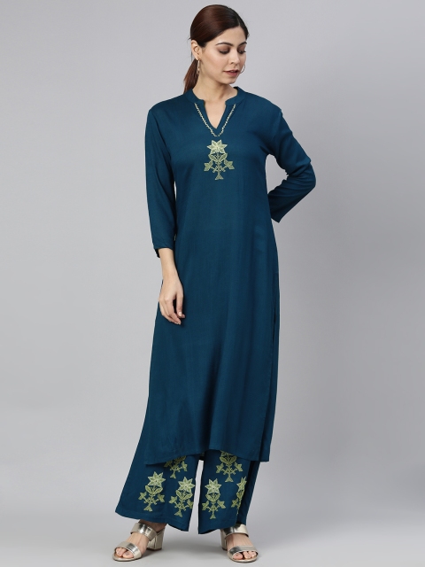 

AHIKA Women Teal Blue Yoke Design Kurta with Palazzos