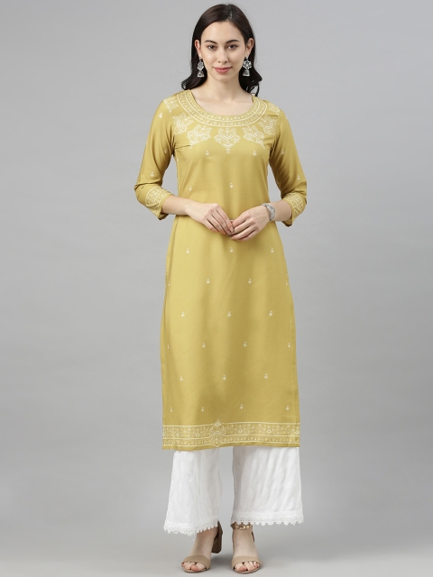

AHIKA Women Green & White Ethnic Motifs Printed Kurta