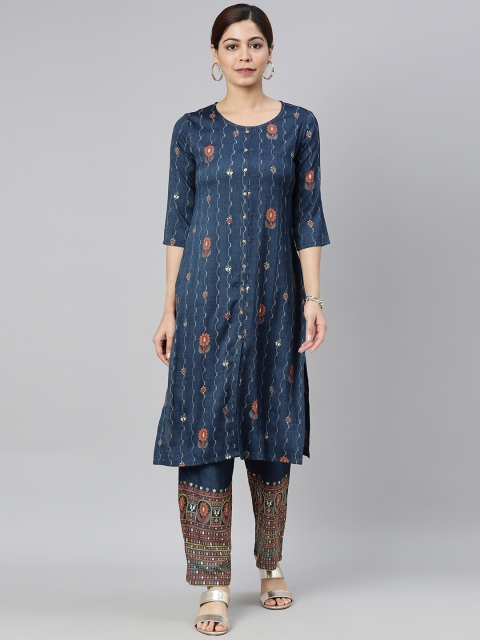 

AHIKA Women Navy Blue & Red Printed Kurta with Trousers