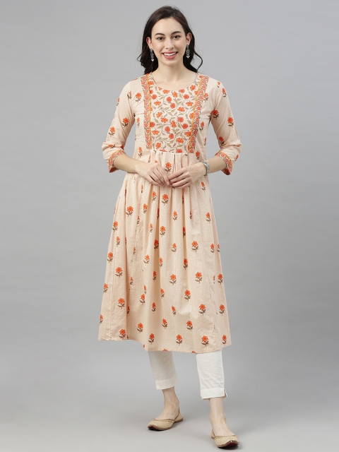 

AHIKA Women Beige & Orange Floral Printed Kurta