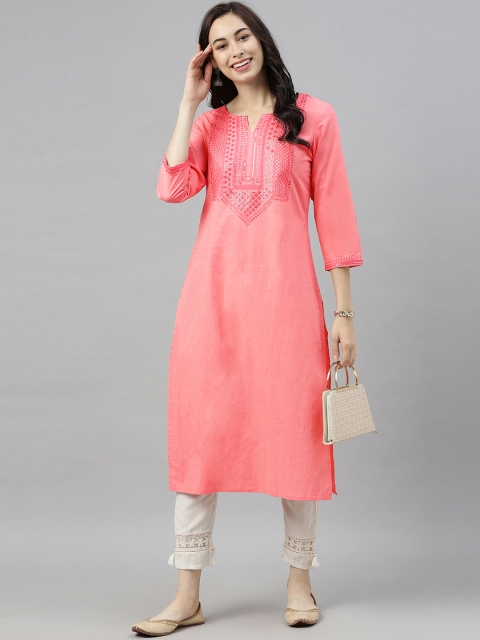 

AHIKA Women Pink Floral Embroidered Sequins Kurta