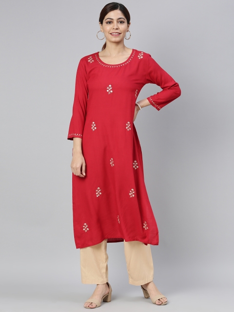 

AHIKA Women Red Ethnic Motifs Embroidered Thread Work Kurta