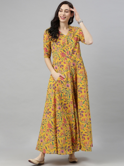 

AHIKA Women Mustard Yellow & Red Floral Printed Kurta