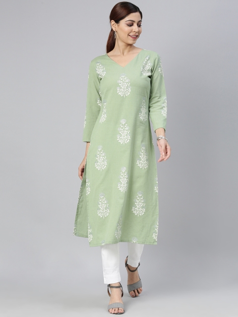 

AHIKA Women Green Floral Printed Kurta