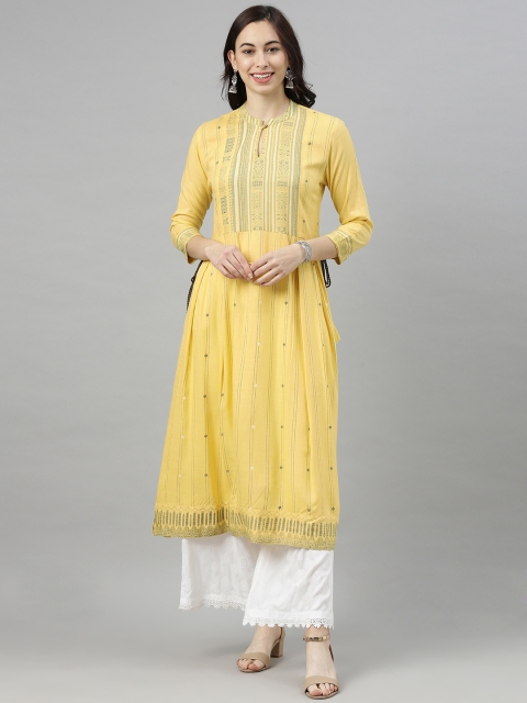 

AHIKA Women Yellow & Black Striped Kurta