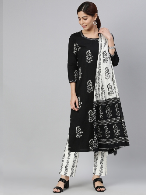 

AHIKA Women Black & White Printed Kurta with Pyjamas & Dupatta