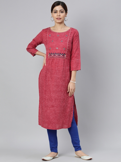 

AHIKA Women Maroon Embroidered Mirror Work Kurta