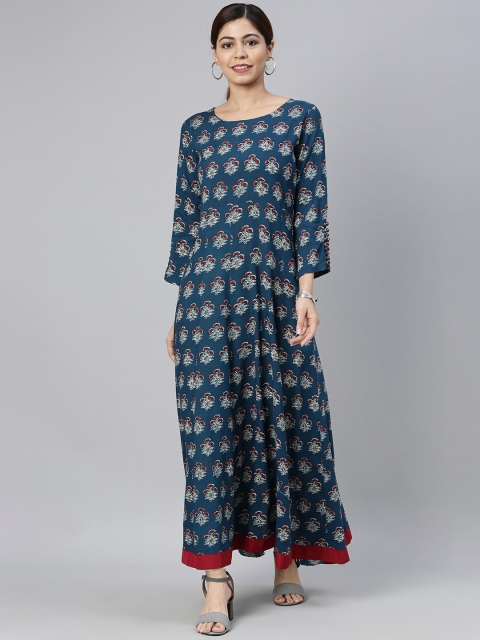 

AHIKA Women Teal Blue & White Floral Printed Kurta