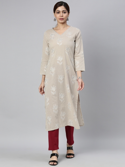 

AHIKA Women Beige Floral Printed Kurta