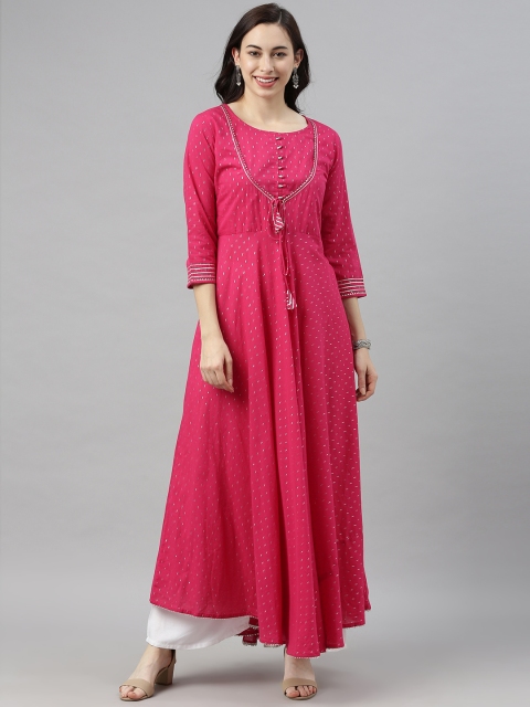 

AHIKA Women Pink & Silve-Toned Printed Kurta