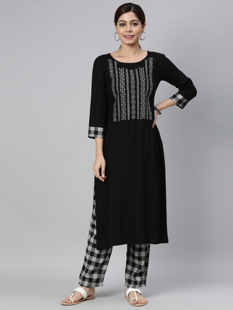 

AHIKA Women Black & Grey Yoke Design Kurta with Trousers