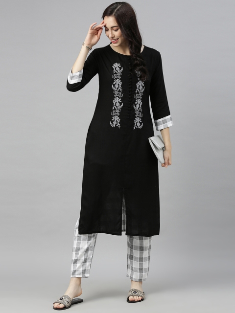 

AHIKA Women Black & White Embroidered Kurta with Palazzos