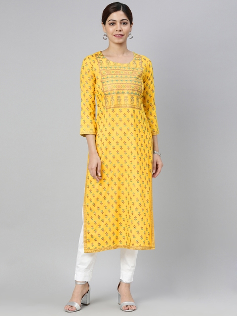 

AHIKA Women Yellow Floral Printed Kurta
