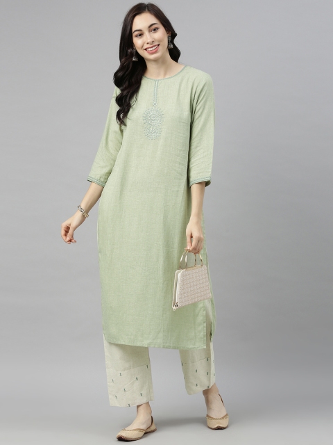 

AHIKA Women Green & Beige Yoke Design Kurta with Palazzos