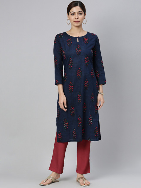 

AHIKA Women Navy Blue Floral Printed Kurta