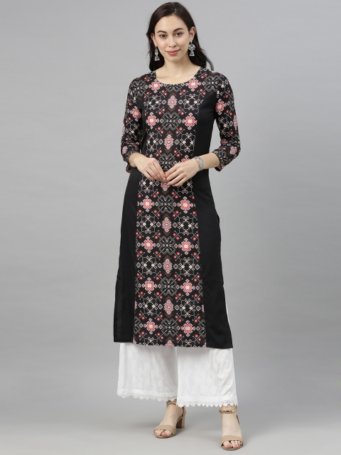 

AHIKA Women Black & Red Geometric Printed Kurta