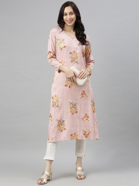 

AHIKA Women White & Red Floral Printed Kurta