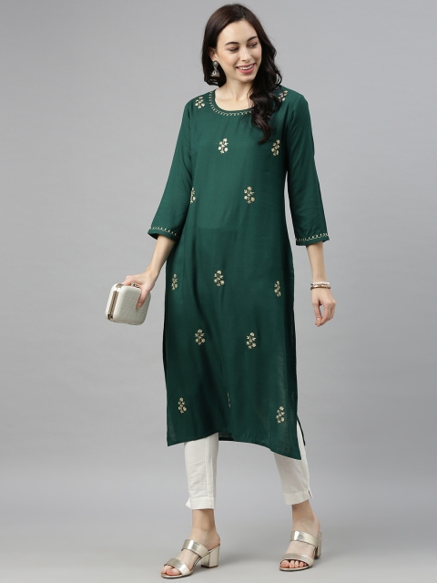 

AHIKA Women Green Ethnic Motifs Embroidered Thread Work Kurta
