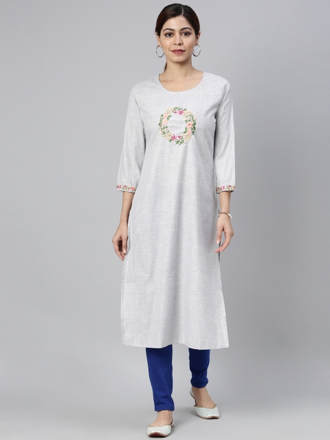 

AHIKA Women Grey Floral Embroidered Kurta