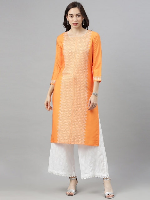

AHIKA Women Orange & White Geometric Printed Kurta