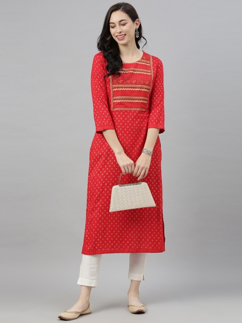 

AHIKA Women Red & Yellow Ethnic Motifs Printed Kurta