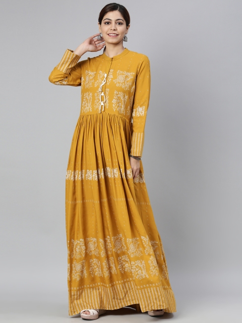 

AHIKA Women Mustard Yellow & White Floral Printed A-Line Kurta