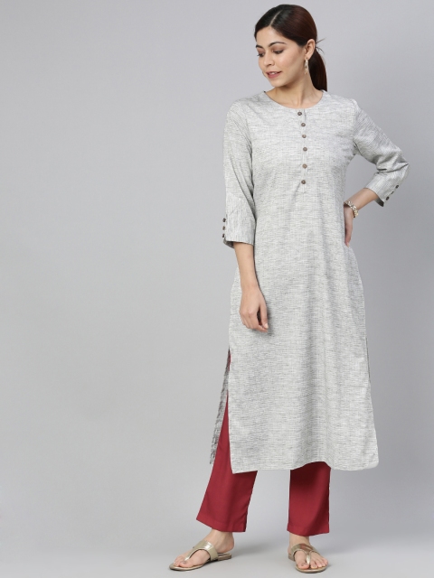 

AHIKA Women Grey & White Checked Kurta