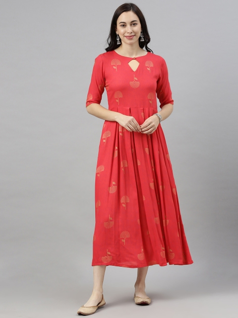 

AHIKA Women Red Floral Printed Keyhole Neck Kurta