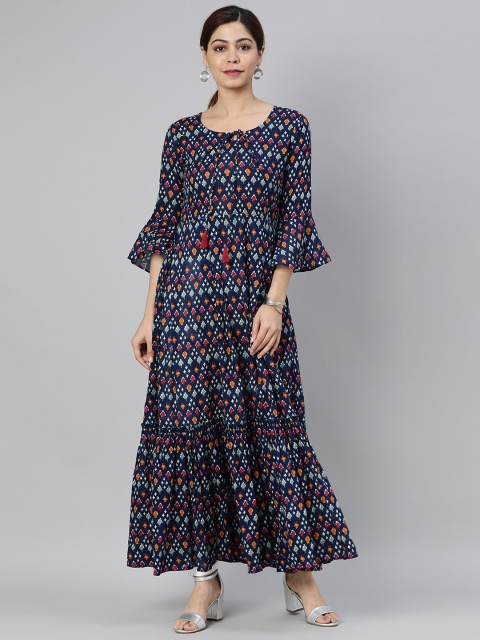 

AHIKA Women Blue Printed Bell Sleeves Kurta