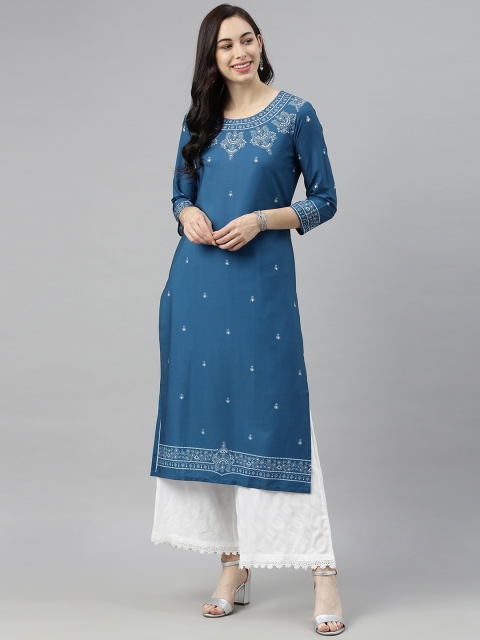 

AHIKA Women Blue& White Ethnic Motifs Printed Kurta