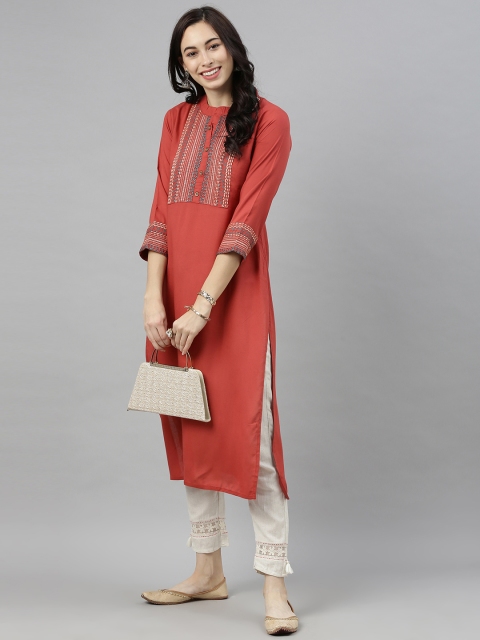 

AHIKA Women Rust Orange Yoke Design Thread Work Kurta