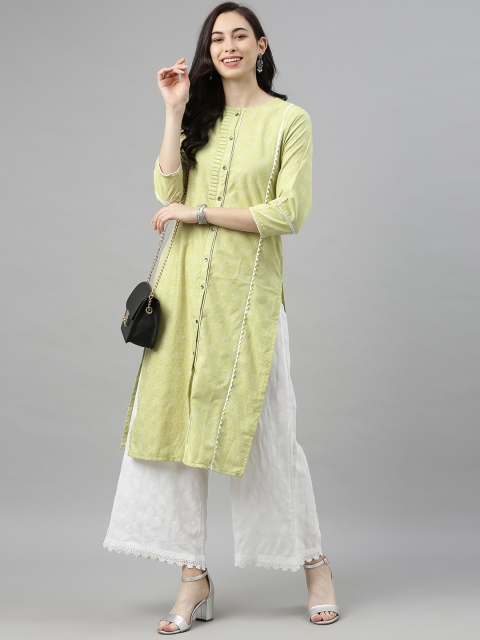 

AHIKA Women Green& White Checked Kurta