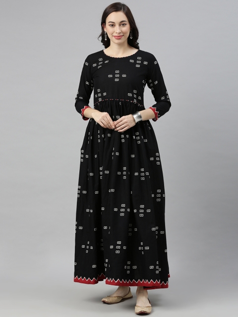 

AHIKA Women Black & White Geometric Printed Kurta