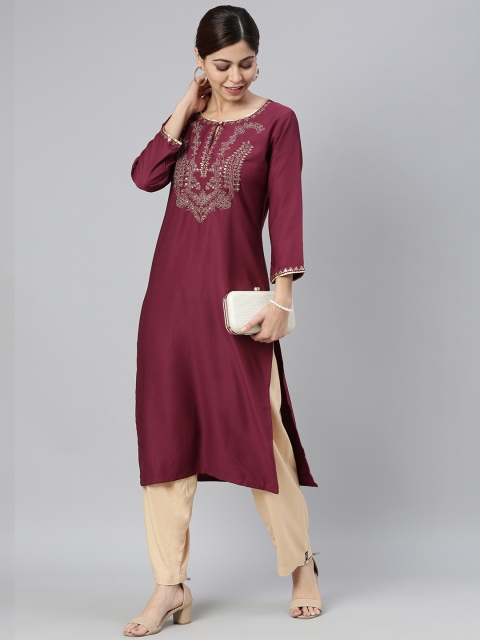 

AHIKA Women Burgundy Ethnic Motifs Embroidered Thread Work Kurta