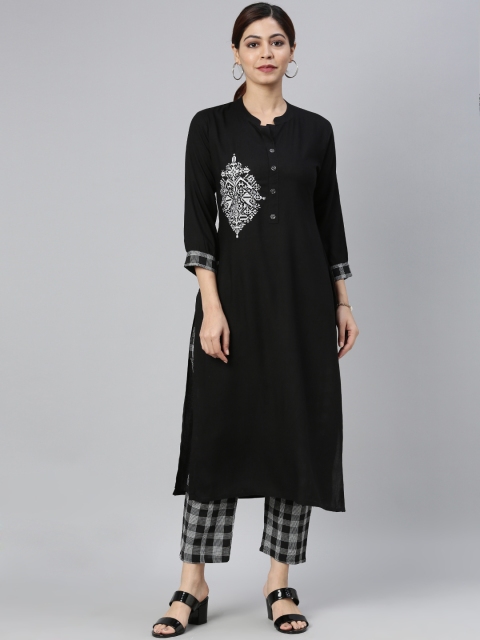 

AHIKA Women Black & White Printed Kurta with Trousers