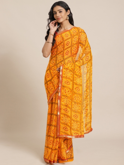 

Saree mall Mustard Yellow & Off-White Printed Bandhani Saree