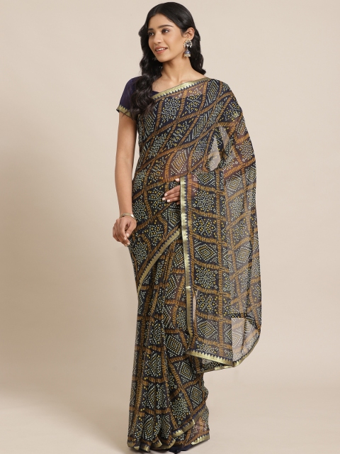 

Saree mall Navy Blue & Off-White Printed Bandhani Saree