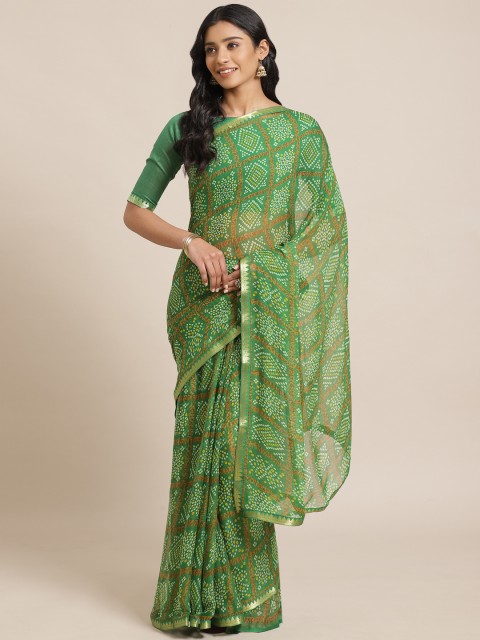 

Saree mall Green & Off-White Printed Bandhani Saree