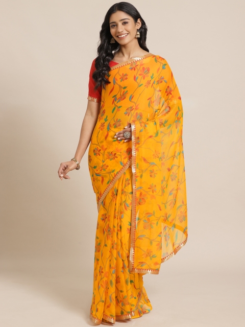 

Saree mall Mustard & Red Floral Printed Saree