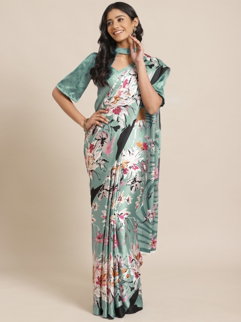 

Saree mall Green & White Floral Printed Saree