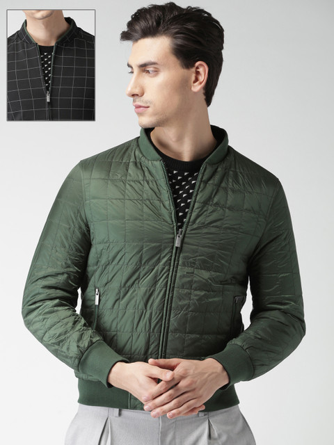 

INVICTUS Black Checked & Green Quilted Reversible Jacket