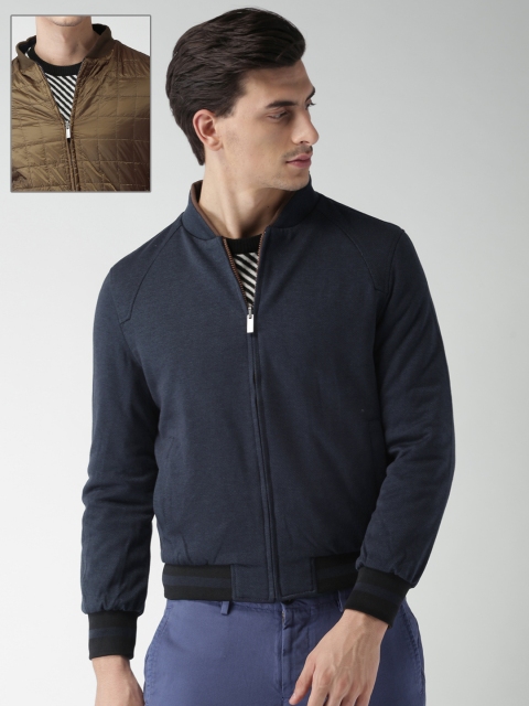 

INVICTUS Navy & Brown Reversible Bomber Jacket, Navy blue