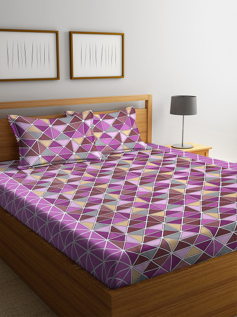 

Cortina Pink & Purple Geometric Print 144TC Double Bedsheet With Two Pillow Covers