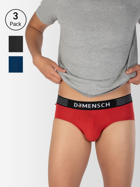 

DAMENSCH Men Pack of 3 Deo-Cotton Deodorizing Briefs DAM-CTS-B-TYR-SWB-PEB, Red