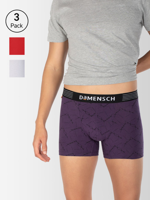 

DAMENSCH Men Pack Of 3 Solid Trunks DAM-CTM-T-PNP-TYR-LW, Purple