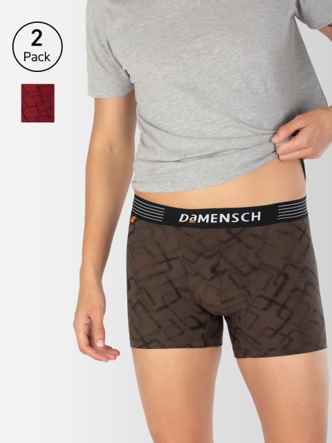 

DAMENSCH Men Pack Of 2 Printed Deo-Cotton Deodorizing Trunks DAM-CTP-T-BRB-SNR, Brown
