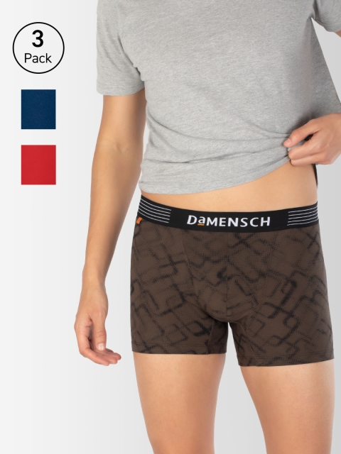 

DAMENSCH Men Pack Of 3 Deo-Cotton Deodorizing Trunks DAM-CTM-T-BRB-PEB-TYR, Brown