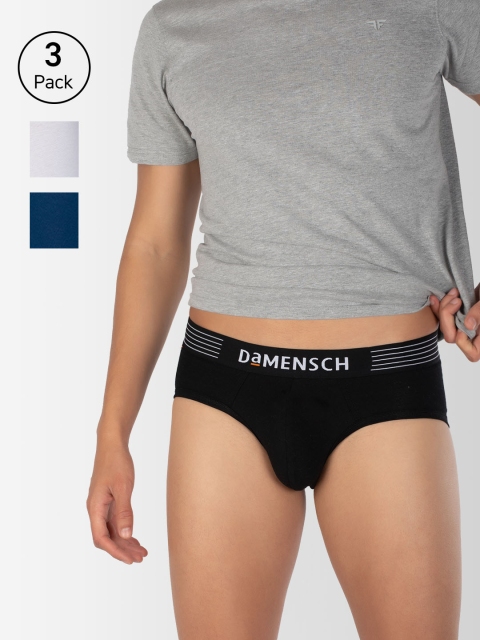 

DAMENSCH Men Pack Of 3 Solid Deodorizing Basic Briefs DAM-CTS-B-SWB-LW-PEB-PACK-3-MIX, Black